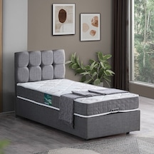 Setaymobilya Baza, Berlin Tek Kişilik Baza + Başlık + Comfort Yatak Seti, Gri