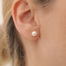 925 Ayar Gümüş Cream Tatlısu İncisi Çivi Küpe-7mm