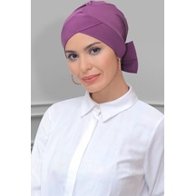 Hürrem Bone Koyu Gül K. Pratik Hazır Geçmeli Tesettür Bone Sandy Kumaş Fiyonklu Çift Taraflı Tek Çapraz 1833 21 Koyu Gülkurusu