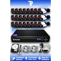 Picam 24 Kameralı Panda 24 Dış Kamera Set 100 GB HDD Full HD Gece Görüşlü Güvenlik Kamerası Sistemi