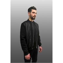 Nature The Brand Siyah Erkek Mont İçi Pamuklu Pvc Kaplama Ön Panel Fermuarlı Gizli Cep Detaylı Siyah