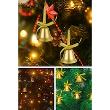 12 Adet Mini Çan Yılbaşı Çam Ağacı Süsü 3 Cm Sarı Kurdeleli Gold Yılbaşı Çam Ağacı Süsü