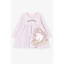 Breeze Kız Çocuk Uzun Kollu Elbise Unicorn Bej Melanj (2-4 Yaş)