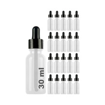 30 Ml Metal Kapaklı Damlalık Dropper Şişesi Serum 30 Cc Cam Şişe 20 Adet Siyah Lastik Siyah Kapak, Şeffaf
