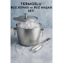 Buz Kovası Ve Maşa Seti Paslanmaz Çelik Termoslu Buz Kovası Metalik