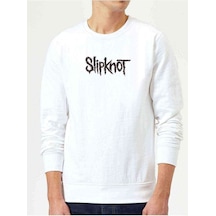 Slipknot Logo Baskılı Beyaz Erkek Örme Sweatshirt