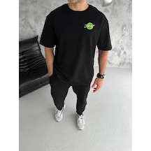 Barlashive Erkek Kısa Kol Tişört Bisiklet Yaka Rick And Morty Baskılı T-shirt - Siyah Çok Renkli