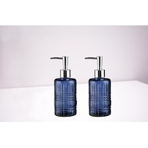 Banyo Seti Cam Sıvı Sabunluk 2 Adet,kristal Desenli Mavi 300ml 6,8x17,6cm 000 Açık Krem