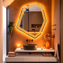 Domira Amber Led'li Lazer Kumlamalı Lavabo & Banyo Aynası Dokunmatik Sensörlü 90 X 76 Turuncu