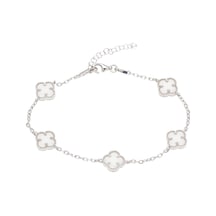 Nagiss Beşli Yonca Model Beyaz Oniks Taşlı 925 Ayar Gümüş Kadın Bileklik Gümüş