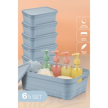 Vienev 6'lı Kapaklı 8,2 Litre Saklama Kutusu Mavi Mavi