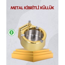 Paslanmaz Çelik Küllük Çakmaklı Masa Üstü Kullanım Altın Sarısı