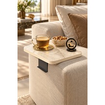 Odera Traverten Ekru Ayarlanabilir Koltuk Kolu Sehpası 40x40 Cm Metal Destekli Modern C Sehpa Diğer