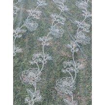 Gül Desenli İşlemeli Tül Perde Beyaz 2,85X12M