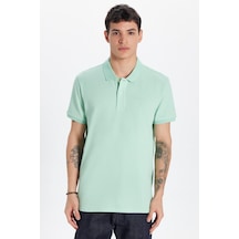 Tudors Erkek Slim Fit Dar Kesim %100 Pamuk Yeşil Polo Yaka Tişört-32757 Yosun Yeşili