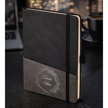 Bk Gift Kişiye Özel Siyah Termo Deri Defter -9, Kartvizit Bölmeli, Çizgili Ivory Kağıt Kobitmeyencom35990 Bk Gift