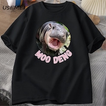 Flood Of Style Moo Deng T Shirt Erkekler Kadınlar İçin Pamuk Kısa Kollu Tişört Rahat O Boyun Tayland Moo Moo Siyah