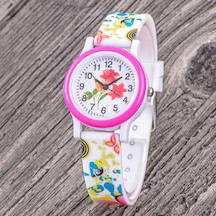 Kız Çocuk Hediye Silikon Kordonlu Pembe Fuşya Renk Analog Kol Saati St-304346