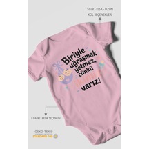 Morivokids Biriyle Uğraşmak Yetmez, Yazılı Kısa Kollu Bebek Body %100 Pamuk Koyu Pembe