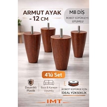 İmt Aksesuar Armut Mobilya Ayağı 4 Adet 12 Cm Ceviz Robot Süpürgeye Uyumlu Koltuk Kanepe Baza Ayağı Seti Ceviz