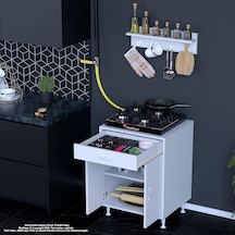 Modilayn Birce L Set Ocak Altı Dolap 65x88x56 Cm 2 Kapak 2 Göz Bölmeli Üst Asma Baharat Raflı Beyaz