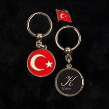 İsim Baş Harf Tasarımlı Türk Bayraklı Anahtarlık Ve Rozet