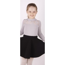 Toontoy Kids Toontoy Kız Çocuk Önü Dantelli Okul Tişört 8919 Gri