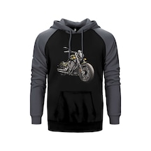 Kruvazör Motosiklet Gri Renk Reglan Kol Kapşonlu Sweatshirt Gri