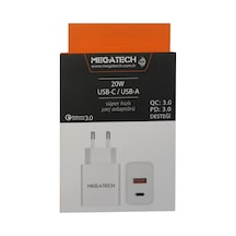 Megatech 20w Beyaz Usb-c Usb-a Şarj Kafa Qc:3.0-pd:3.0