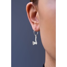 Papatya Silver 925 Ayar Gümüş Rodyum Kaplama Punk Rock Tarzı Balta Halka Küpe