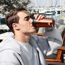 Any Morning 400 Ml Paslanmaz Çelik Termos Mug, Çift İşlevli Sızdırmaz Kapaklı, Bakır Sı232021 Açık Beyaz