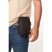 Newish Polo Erkek Siyah Suya Dayanıklı Taktik Kemerlikli Telefon Bölmeli Bel Çantası Outdoor, İş 18x11 Cm Siyah