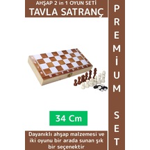 Özel Model Arkadaş Oyun Hediyelik Ahşap Kutulu Tavla Dama Satranç Kompakt Premium Oyun Seti 34 Cm