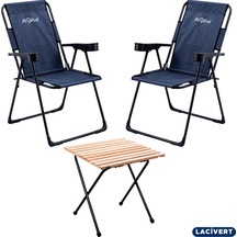2 Adet Katlanır Kamp Sandalyesi Ve Masa Seti - Rest - Lacivert - 130 Kg Taşıma Çok Renkli