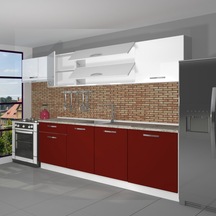Decoraktiv Ekol 280 Mdf Hazır Mutfak Dolabı - Tezgah Dahil - Bordo Beyaz Beyaz - Kırmızı