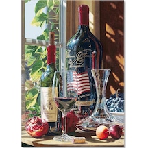 Cakasepetim Cabarnet Sauvignon Şarap Şişeleri Ve Kadehler Ahşap Mdf Tablo