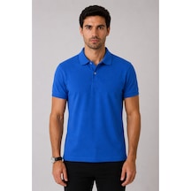 Parshey Regular Fit %100 Pamuk Polo Yaka Yarım Kollu Basic T-shirt Sax Mavi