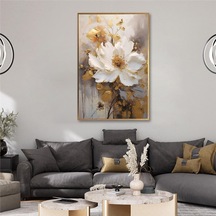 Yağlı Boya Dokulu Tablo Tek Beyaz Papatya Altın Çerçeveli U02005-178860