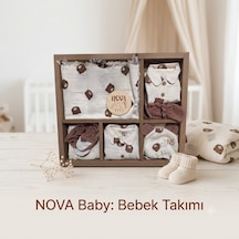 Zıpır Bebe Ayıcık Desen Müslin Hastane Çıkışı Ekru - Kahverengi