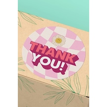 Damalı Papatyalı Thank You Sticker 3x3cm St2196 Çok Renkli