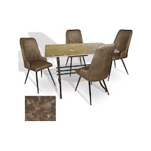 Japon - Çırağan Masa Takımı - 80x140 Werzalit, Wermodin Ve Allzalit Tabla - Karacabey Mermer - Kahve Çok Renkli
