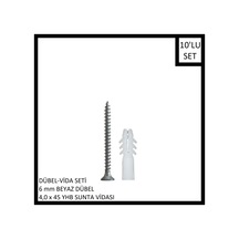 Dübel-vida Seti, Beyaz Dübel 6 Mm, 4,0x45 Yhb Sunta Vidası, 10 Adet