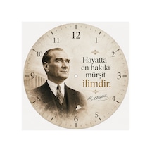 Atatürk Temalı Baskılı Dekoratif Baskılı Ahşap Duvar Saati Sessiz Akar Mekanizmalı 812 Çoklu Renkli