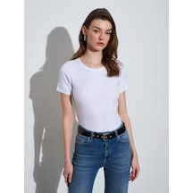 Dilvin 32637 Bisiklet Yaka T-shirt-beyaz