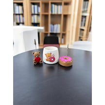 3lü Çok Renkli Donut Ve Ayıcık Tutacaklı Kalemlik Fotoğraf Not Tutucu Ofis Masası Tutacak Hediyelik 3lü Set