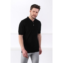 Ferraro Siyah Polo Yaka Düz Renk Erkek Pamuk Triko T-Shirt-Siyah