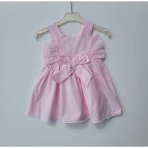Kız Çocuk Pamuklu Büyük Fiyonklu Elbise-12027-pembe
