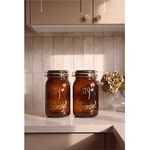 2'li 1500 Ml Kilitli Kapaklı Contalı Amber Cam Kavanoz Seti Paslanmaz Çelik Mandallı Hava Geçirmez Kalın Cam Saklama Kavanozu Kahve Çay Bakliyat Erzak Kavanozu 11,5x11,5x20 Cm Kahverengi Kahverengi
