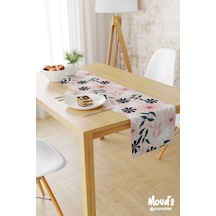 Mirror Flowers 4 Desenli Baskılı Süet Runner Masa Örtüsü