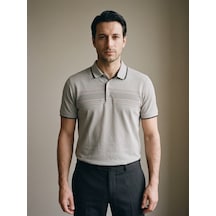 Maccali Erkek Gri Göğüs Bantlı Pike Polo Yaka Tişört